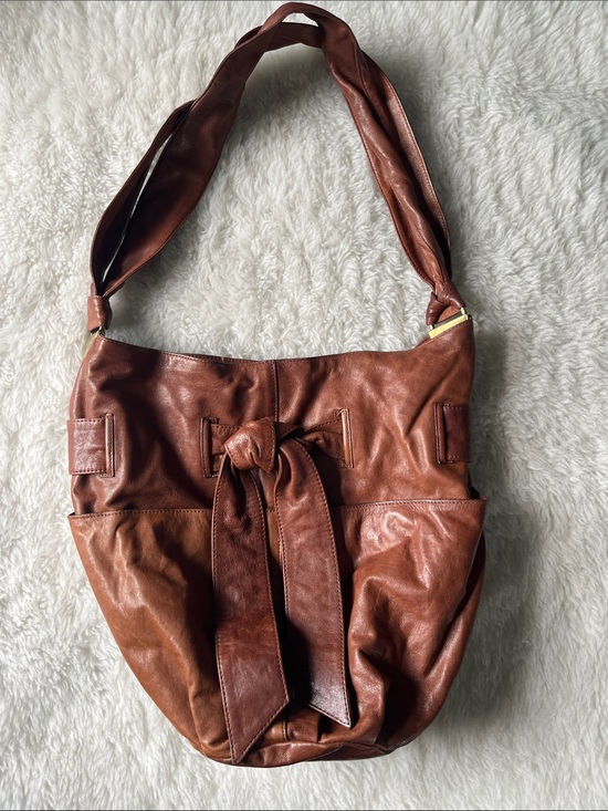 Kooba Handbags - Kooba Devin tie front chestnut leather hobo bucket bag EUC